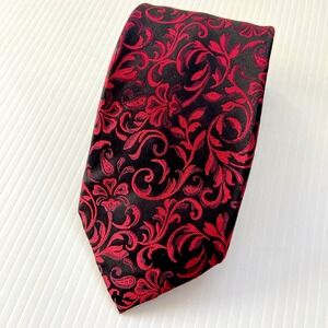 Roberto‎ Villini Couture SevenFold Red Black Floral Swirl Paisley Mens Silk Tie